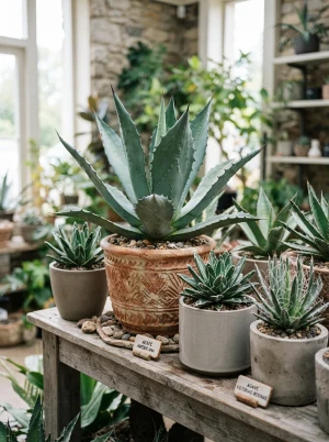 Agave mit spitz zulaufenden, fleischigen Blattrosetten