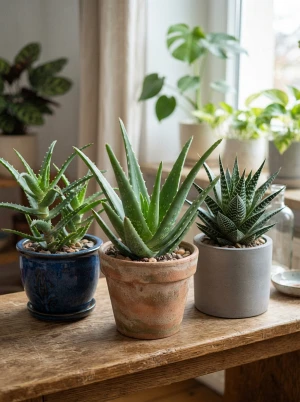 Aloe mit dickfleischigen, spitz zulaufenden Blättern in Rosettenform
