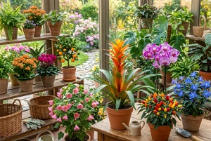 Zimmerpflanze mit leuchtend bunten Blüten