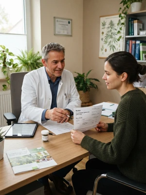 Arzt bespricht mit Patient eine Cannabis-Verordnung