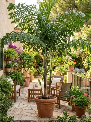 Caryota mit dreieckig gezackten Fiederblättchen