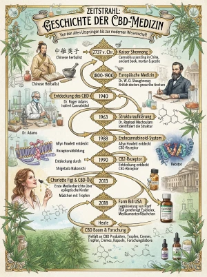 Zeitstrahl-Illustration zur Geschichte der CBD-Medizin
