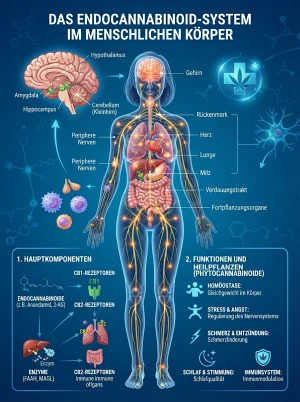 Illustration des Endocannabinoid-Systems im menschlichen Körper
