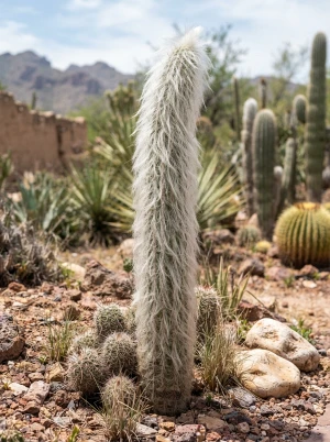 Cephalocereus mit weißlich behaartem, säulenförmigem Körper