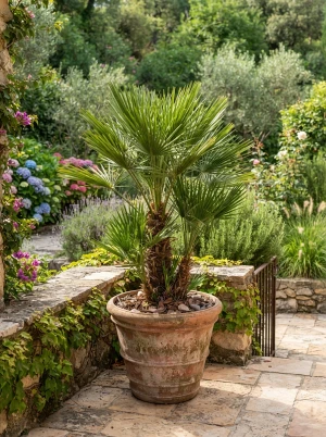 Chamaerops humilis mit fächerförmigen Wedeln
