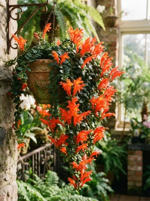 Columnea mit leuchtend orangeroten Blüten an überhängenden Trieben