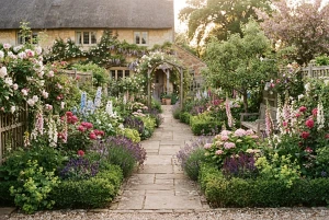 Romantischer Cottage-Garten mit üppiger Staudenbepflanzung