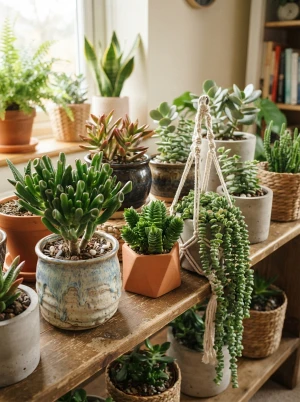 Crassula mit fleischigen, glänzenden Blättern an verzweigten Trieben