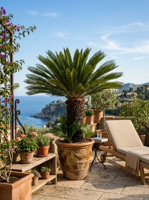 Cycas mit steifen, gefiederten Wedeln