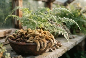Davalie mit kriechenden, pelzig behaarten Rhizomen und zierlichen Wedeln
