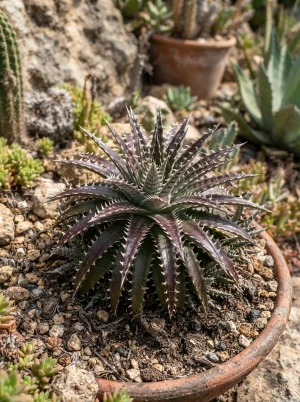 Dyckia mit kompakter Rosette aus dornig gezähnten Blättern