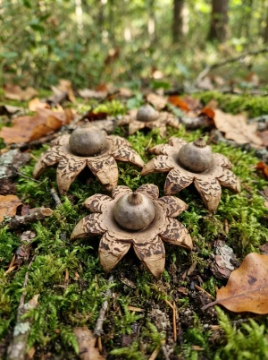 Erdsterne mit sternförmig ausgebreiteter, gemusterter Blattrosette