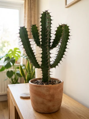 Euphorbia grandicornis mit kantigen Trieben und langen, paarigen Dornen