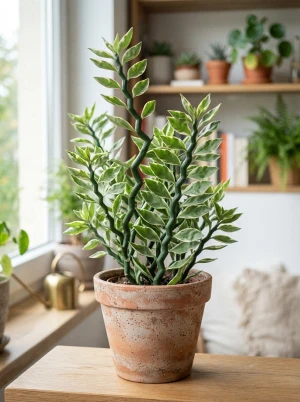 Euphorbia tithymaloides mit zickzackförmig wachsenden, fleischigen Trieben