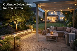 Gezielte Spotlights setzen Pflanzen im Garten abends in Szene
