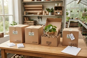 Verpackte Pflanzenbestellungen bereit für den Versand