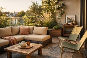 Gemütliche Outdoor-Lounge auf einer Terrasse