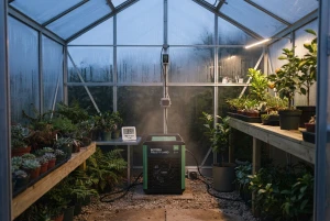 Heizgerät sorgt für frostfreie Temperaturen in einem Gewächshaus