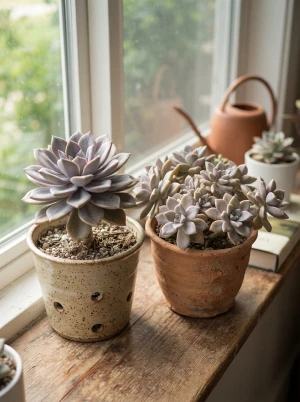 Graptopetalum mit pastellfarbenen, fleischigen Blattrosetten