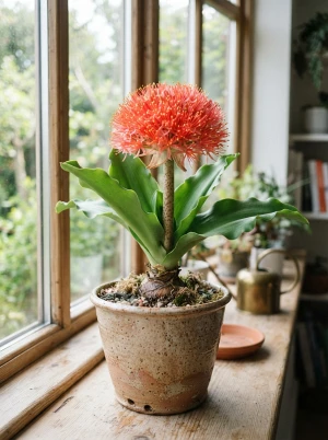 Haemanthus mit kugeliger Blütendolde in kräftiger Farbe