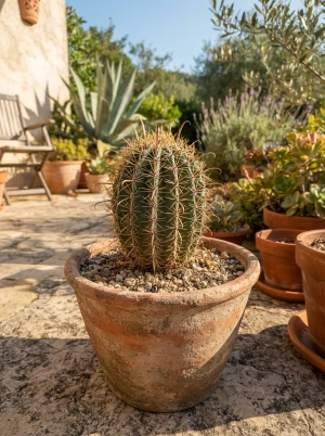Hamatocactus mit einzelnem, gerippten Körper
