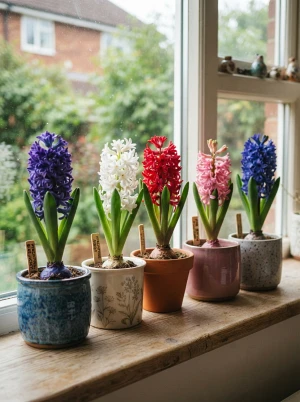 Hyacinthus mit dicht besetzter Blütenähre in kräftiger Farbe