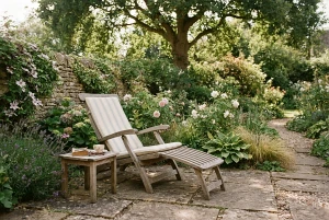Liegestuhl in einer ruhigen Gartenecke