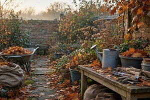 Garten im Herbstlaub, Vorbereitung auf den Winter