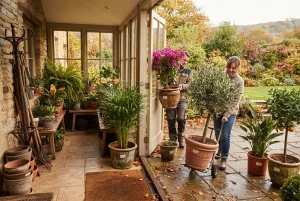 Exotische Kübelpflanzen werden für den Winter ins Haus geräumt