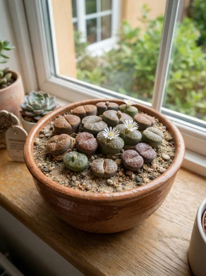 Lithops mit paarigen, steinähnlichen, fleischigen Blättern