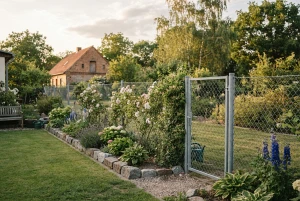 Maschendrahtzaun als Grundstücksbegrenzung im Garten
