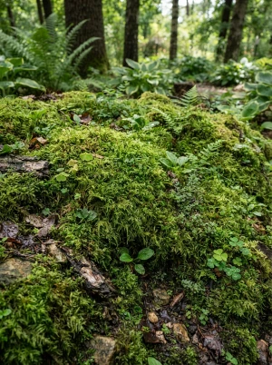 Dichtes grünes Moos im Garten