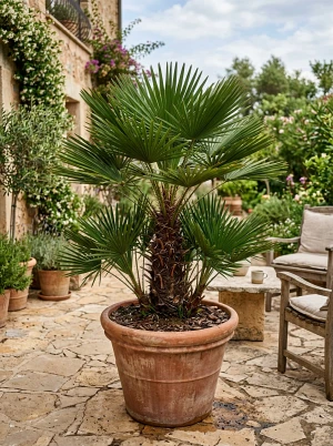 Nadelpalme mit nadelartigen Dornen am Stamm