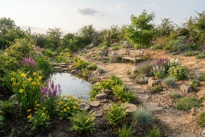 Naturnaher Garten mit feuchten und trockenen Zonen
