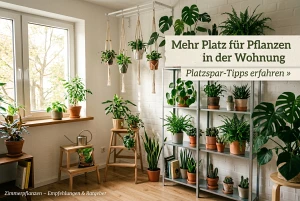 Viele Zimmerpflanzen platzsparend arrangiert