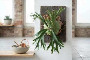 Platycerium mit geweihartig verzweigten Wedeln, epiphytisch wachsend