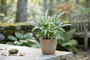 Pteris mit gefiederten, hellgrün gestreiften Wedeln