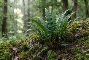 Scolopendrium vulgare mit ungeteilten, wellig gerandeten Wedeln