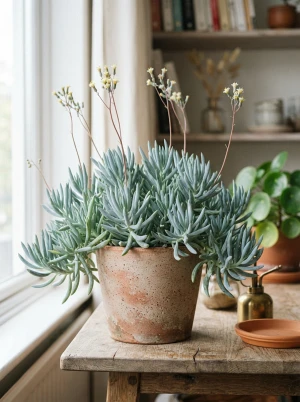 Senecio mit fleischigen Blättern und dünnen Blütenstielen