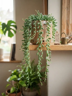 Senecio herreianus mit länglich-ovalen, perlenartigen Blättern