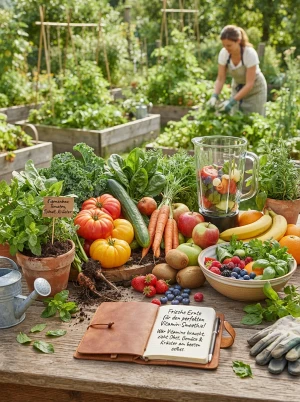 Frisches Obst, Gemüse und Kräuter für einen selbstgemachten Smoothie