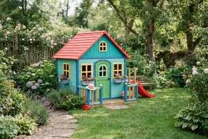 Buntes Spielhaus für Kinder im Garten