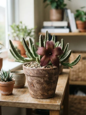 Stapelia mit auffälliger, sternförmiger Blüte