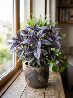 Strobilanthes mit violett-silbrig schillerndem Laub