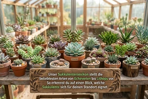 Verschiedene Sukkulentenarten in kleinen Töpfen
