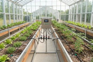 Automatisierte Bewässerungstechnik in einem modernen Gewächshaus