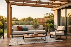 Überdachte Terrasse mit Sitzmöbeln