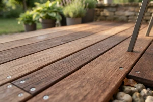 Holzdielen als Terrassenbelag in Nahaufnahme