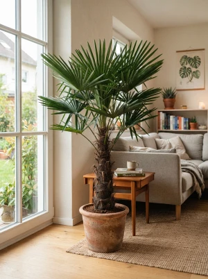 Trachycarpus fortunei mit fächerförmigen Wedeln