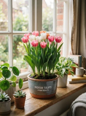 Tulpen mit kelchförmigen Blüten in kräftigen Farben
